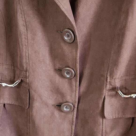 Studio Works Womens Chocolate Brown Blazer Jacket Size 14 Buckle Western Neutral - Picture 5 of 10